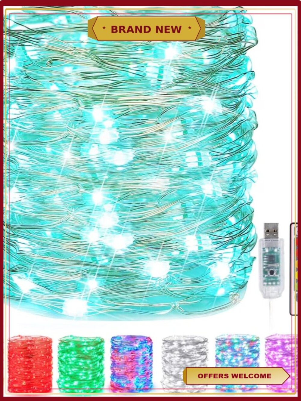 LED Fairy String Lights 66Ft 200 LED Waterproof Silver Wire Remote Control 8